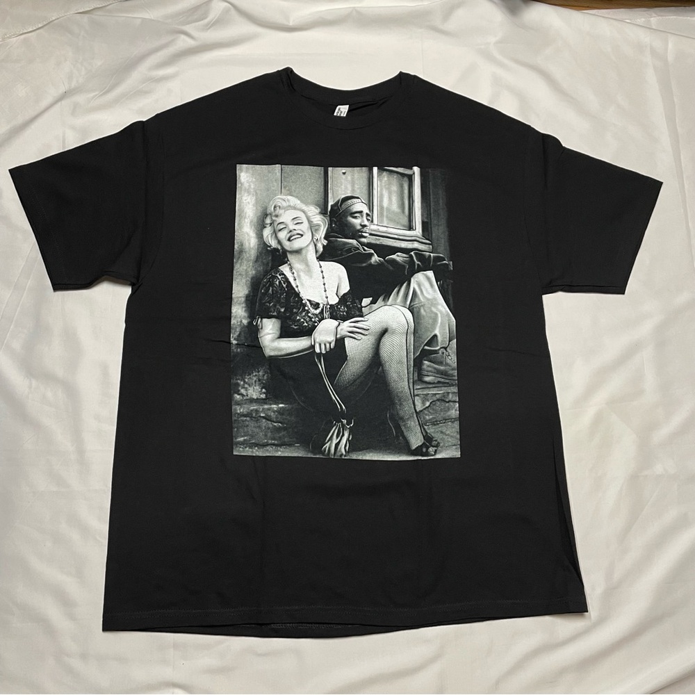Tupac and Marilyn Black T-Shirt, XL